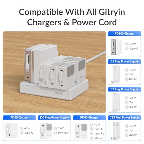 Gitryin Laptop Charging Station, 2 * 140W, 65W, 2 * 40W Retractable Lightning, USB C Chargers, 1 Lightning, 1 USB A, 8 Type C Ports with Cooling Power Strip, 425W Charging Hub