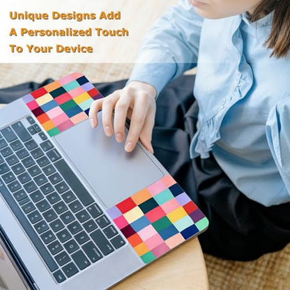 Universal Laptop Skin Sticker with 2 Wrist Pad Decals, 3-Piece Removable Vinyl Laptop Cover, Colorful Checkered Waterproof Anti-Scratch, Easy-Trim Fit for 13.3" 14" 15.6" Laptops - color: Colorful Checkered