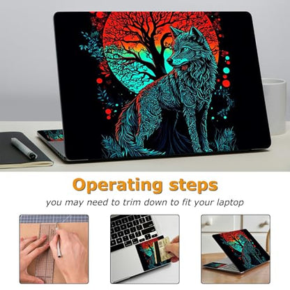 Universal Laptop Skin Sticker with 2 Wrist Pad Decals, 3-Piece Removable Vinyl Laptop Cover, Art Wolf Waterproof Anti-Scratch, Easy-Trim Fit for 13.3" 14" 15.6" Laptops - color: Art Wolf