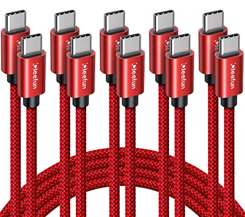 CLEEFUN USB C to USB C Cable 3ft, 5-Pack C to C Cable Fast Charging 60W | Type C Charger for iPhone 17 16 15 Pro Max/Plus, Samsung Galaxy S26 S25 S24 Ultra, iPad/MacBook USBC to USBC Cord - color: Red, size: 3ft+3ft+3ft+3ft+3ft