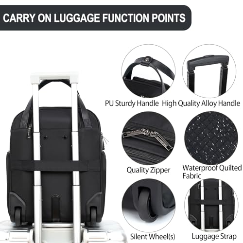EMPSIGN Underseat Carry On Wheeled - 16" Carry on Bag with Wheels Multi-functional Lightweight Rolling Bag Overnight Weekender Small Suitcase for Women Men Travel Business, Black - color: Black