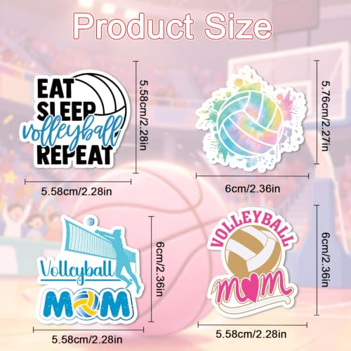 Pink Volleyball Stickers for Women - 100 Pcs Cute Volleyball Vinyl Sticker Decals, Sports Decals for Laptop Water Bottle Phone Case Notebook Skateboard Helmet Luggage Gift - style: Volleyball