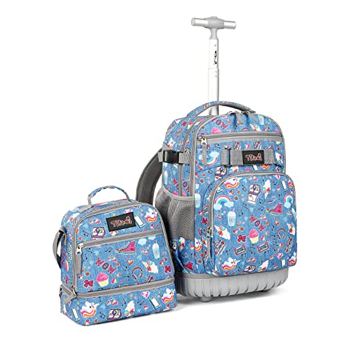 Tilami Rolling Backpack 21 inch with Lunch Bag Wheeled Laptop Backpack, Blue Jeans - color: Blue Jeans