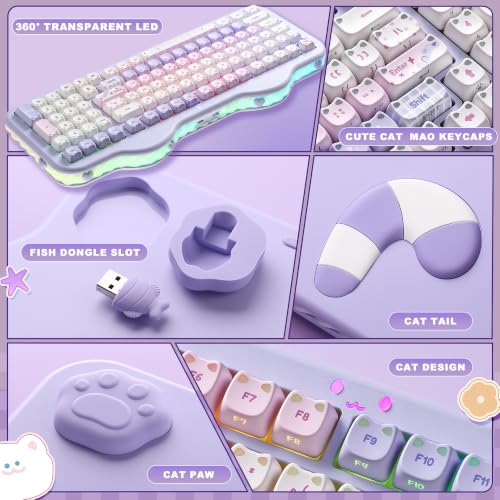 YUNZII C98 Cute Wireless Mechanical Keyboard(Purple Mao, Candy Switch) | Cake Keyboard,99 Keys with Number Pad, MAO Keycaps, BT5.0/2.4G/USB-C,Hot Swap, Gasket Mount, Custom RGB Backlight for Win/Mac - color: Purple MAO, size: Candy Linear Switch