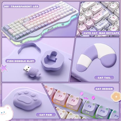 YUNZII C98 Cute Wireless Mechanical Keyboard(Purple Mao, Candy Switch) | Cake Keyboard,99 Keys with Number Pad, MAO Keycaps, BT5.0/2.4G/USB-C,Hot Swap, Gasket Mount, Custom RGB Backlight for Win/Mac - color: Purple MAO, size: Candy Linear Switch