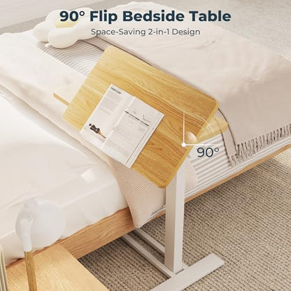 32''Pneumatic Overbed 90°Tilting Bedside Table,Small Standing Desk | 31.5" W x 17.7" D, Maple Rolling Bedside Table,Hospital BedTable,Medical Bedside Table,Overbed Table with Wheels,Mobile Desk - color: Maple, size: 3218