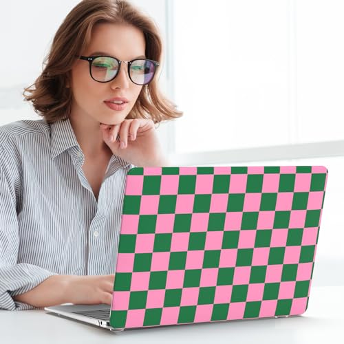 iCasso Compatible with MacBook Air 13 inch Case 2021 2020 2019 2018 Release A2337 M1 A2179 A1932 Touch ID, Plastic Hard Shell Case + Keyboard Cover + Screen Protector, Green Pink Checkered - color: Green Pink Checkered