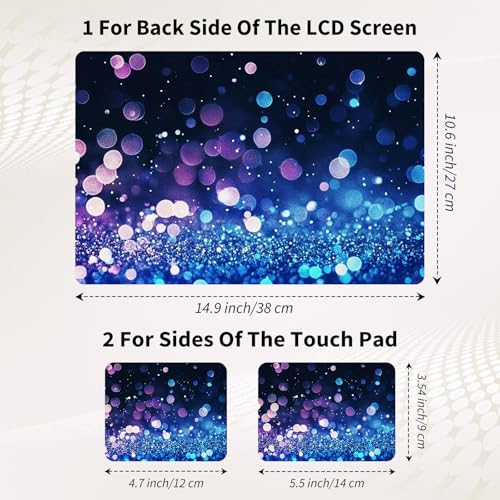 15.6 Inch Laptop Skin Sticker, Reusable Vinyl Cover Protector with 2 Wrist Pad Skins, Removable Waterproof Scratch-Resistant for 12-15.6 Inch Laptop Notebook,Glowing Blue and Purple Glitter - color: Glowing Blue And Purple Glitter