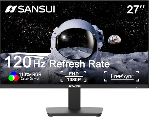 SANSUI 27 Inch Monitor,120Hz Computer Monitor Full HD 1920 x 1080P with HDMI DP Ports, 4000：1 Contrast, 110% sRGB, Eye Care, Frameless, 100 x 100mm VESA Mountable, for Work, Business, Gaming - size: 27 Inch