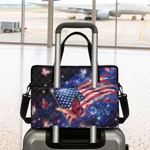 Laptop Sleeve, Laptop Cover with Adjustable Strap Computer Bag Tablet Notebook Sleeves Handbag Messenger Briefcase - color: Butterfly American Flag Design