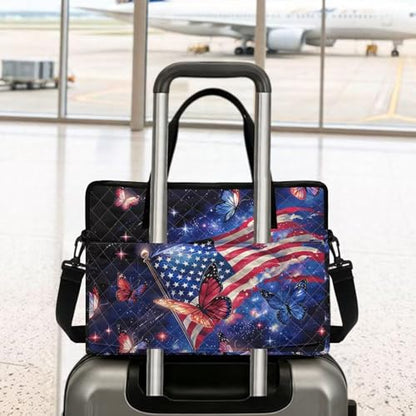 Laptop Sleeve, Laptop Cover with Adjustable Strap Computer Bag Tablet Notebook Sleeves Handbag Messenger Briefcase - color: Butterfly American Flag Design