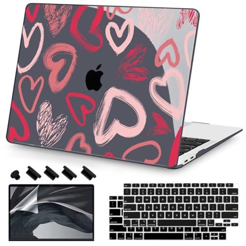 Teryeefi for MacBook Air 13 inch Case M1 A2337 A2179 A1932 (2020 2019 2018 Releaes) with Retina Display with Touch ID, PC Plastic Hard Shell & Keyboard Cover & Screen Protector, Heart A002 - color: Heart A002