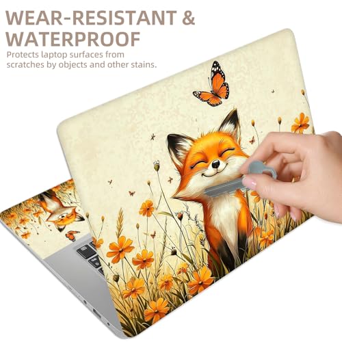 Universal Laptop Skin Sticker for 12/13/14/15.6 Inch Laptops, Reusable Vinyl Laptop Decal Cover, Waterproof Scratch Resistant Notebook Skin with 2 Wrist Pads,Cute Flower Bed Fox - color: Cute Flower Bed Fox