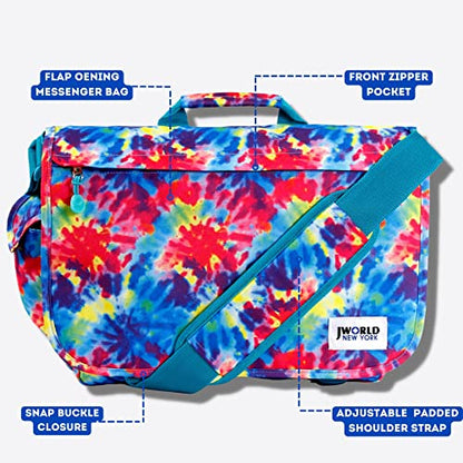 J World New York Thomas Laptop Messenger Bag for Women & Men. Kids Computer Bookbag - color: Tie Dye