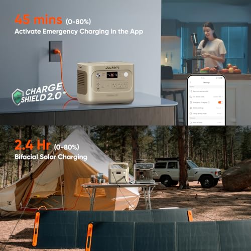 Jackery Solar Generator 1000 v2 with 200W Solar Panel, 1070Wh Portable Power Station, LiFePO4 Battery, 1500W AC Output, 1 Hr Fast Charge, for Camping, Emergency, RV, Off-Grid (Dune White) - style: E1000v2+200W(Dune White)
