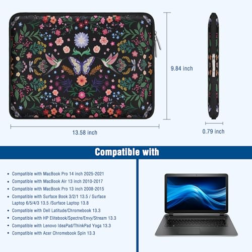 MOSISO Laptop Case 16 inch, 15-15.6 inch Laptop Sleeve Bag Compatible with MacBook Pro 16 M5 M4 M3 M2 M1, HP Acer Dell Lenovo ASUS, Neoprene Hummingbird Plants Flowers Bag with Small Case, Black - color: Black, size: 16 inch
