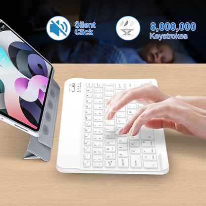 Bluetooth Keyboard for iPad 10th Generation, iPad Pro 13/12/11/10/9/8/7 inch, iPad Air 13/11th Gen, iPad Mini, IOS Windows Android Tablets - Slim Wireless Portable Travel Office Computer Accessories - color: White