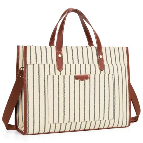 Missnine Laptop Tote Bag Canvas Laptop Bag 15.6 inch Work Shoulder Bags Casual Briefcase Handbag for Travel, Office, College (Stripe) - color: Stripe