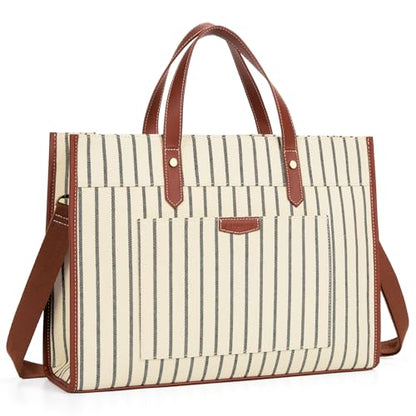 Missnine Laptop Tote Bag Canvas Laptop Bag 15.6 inch Work Shoulder Bags Casual Briefcase Handbag for Travel, Office, College (Stripe) - color: Stripe