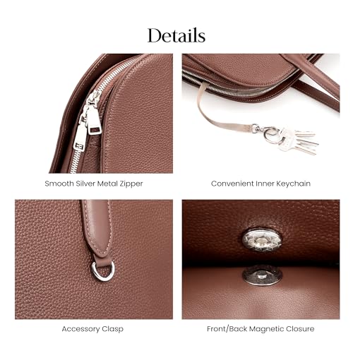 befen Genuine Leather Tote Bag for Women Work Travel Leather Purse Handbags | Real Leather, Padded 14" Laptop Compartment, Multi-Pockets, Zipper, Tote Bag for Daily - color: Z3-dark Brown