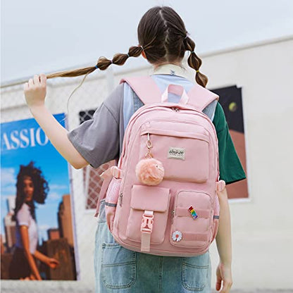 abshoo School Backpack for Girls Bookbag with Lunch Bag Teen Girls School Bag Travel Daypack (Pink) - color: Pink
