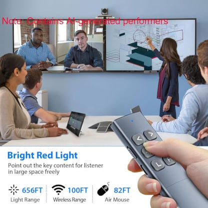 Presentation Clicker with Air Mouse, RF 2.4GHz PowerPoint Clicker for PPT | Rechargeable Wireless Presenter Remote, 2-in-1 USB Type C Presentation Clicker Slide Advancer