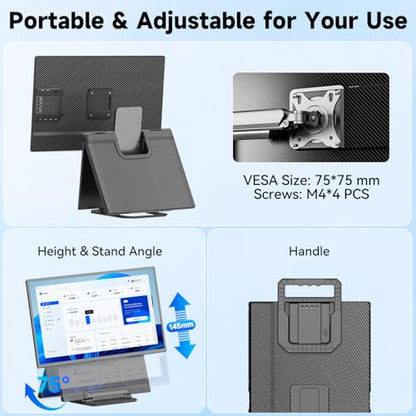 Portable Monitor 24" 100Hz for Work Home Office Game, 1080P FHD IPS Laptop Screen Extender with Rotating Stand & VESA, Laptop Monitor Extender USB-C HDMI Plug-Play for Mac Windows PS Switch Xbox Phone