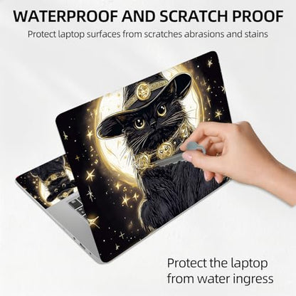 Black Cat with Moon Magic Universal Laptop Skin Sticker 3PCS, Protective Decal Trim-to-Fit 11.6" 13.3" 14" 15.6" Laptop Vinyl Cover, Removable Anti-Scratch Computer Decal Protector - color: Black Cat with Moon Magic