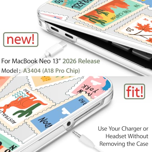 Compatible with MacBook Neo 13 inch (2026 Release A3404) (A18 Pro) with Liquid Retina Display, Printed Slim Protective Case with Screen Protector & Keybaord Cover, Post Stamps - color: Post stamps