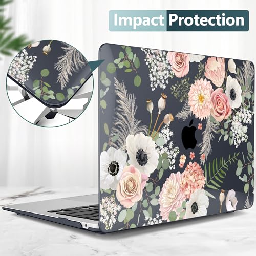 DONGKE Compatible with MacBook Air 13 inch Case 2021 2020 2019 2018 Release A2337 M1 A2179 A1932 with Retina Display Touch ID, Plastic Hard Shell & Keyboard Cover - Dried Flowers - color: Dried Flowers D005