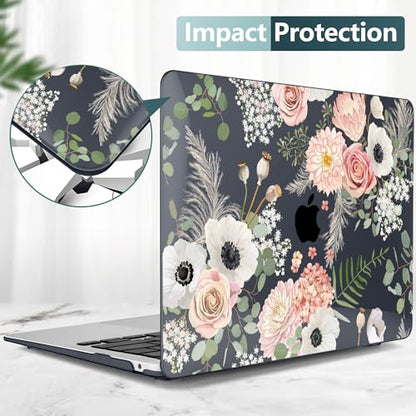 DONGKE Compatible with MacBook Air 13 inch Case 2021 2020 2019 2018 Release A2337 M1 A2179 A1932 with Retina Display Touch ID, Plastic Hard Shell & Keyboard Cover - Dried Flowers - color: Dried Flowers D005