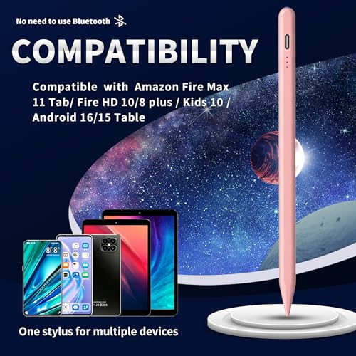 Stylus Pen Android for AMZ Tablet HD 10/Max 11 Compatible with Samsung/Lenovo,Accurate， Push-Button Switch On/Off,Long Battery Life+2Tips(NW Pink) - color: NW Pink