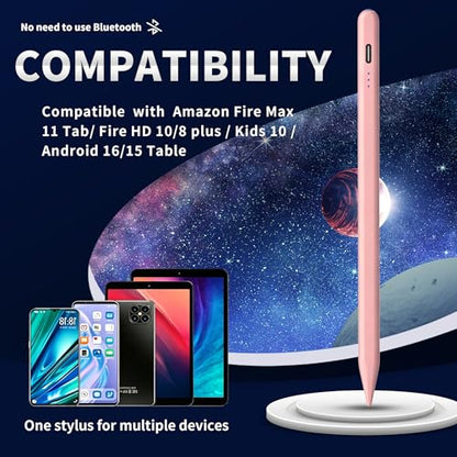 Stylus Pen Android for AMZ Tablet HD 10/Max 11 Compatible with Samsung/Lenovo,Accurate， Push-Button Switch On/Off,Long Battery Life+2Tips(NW Pink) - color: NW Pink