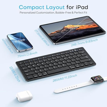 OMOTON Rechargeable Bluetooth Keyboard for iPad/iPhone with Stand Holder | Compact Wireless Keyboard for iPad Pro/Air/Mini/A16 11th/10th, Key Stickers, Easy to Carry for Study, Office and Travel
