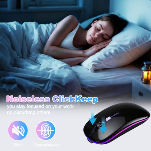 Wireless Bluetooth Mouse Rechargeable Long Lasting Dual Mode - BT 5.2 & 2.4G Silent RGB LED Mice, Slim Portable Ergonomic Mouse for Laptop/PC/Tablet/MacBook/iPad/Apple Devices(Matte Black) - color: Matte Black