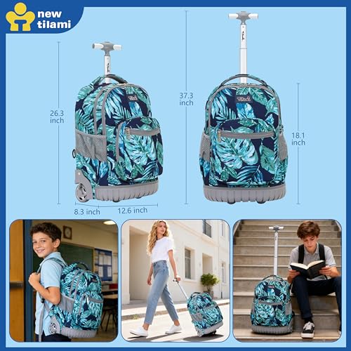 NEW TILAMI Rolling Backpack for Kids 18 Inch Wheeled Laptop Backpack Kids School Travel - color: Leaves