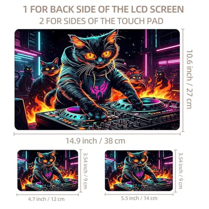 Universal Laptop Skin Sticker for 12/13/14/15.6 Inch Laptops, Reusable Vinyl Laptop Decal Cover, Waterproof Scratch Resistant Notebook Skin with 2 Wrist Pads,DJ Black Cat - color: DJ Black Cat