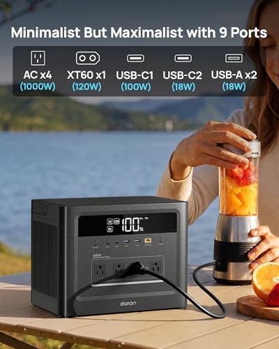 Portable Power Station 1000W, 960Wh Solar Generator LiFePO4 Battery, Power Bank with 4 AC Outlet, PD 100W Output Fast Charging for Home Use, Emergency, Camping, RV & Off-Grid Living (1200W Surge) - color: Deep Black