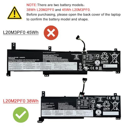 38Wh L20M2PF0 Laptop Battery Replace for Lenovo Ideapad 3-14ITL6 3-15ITL6 3-15ALC6 V14 V15 G2-ITL G2-ALC V17 G4-IRU Series Notebook L20L2PF0 L20B2PF0 7.68V