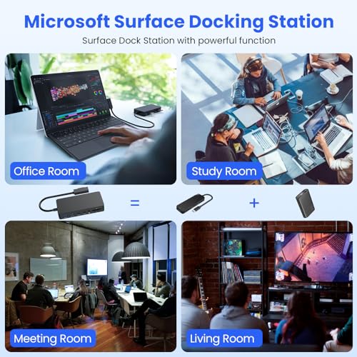 New Surface Docks Triple Displays 4K HDMI+DP+Thunderbolt 4, 12 in 1 Microsoft Surface Docking Station with 120W Power Adapter for Surface Pro 11/10/9/8, Surface Book Go,Surface Laptop