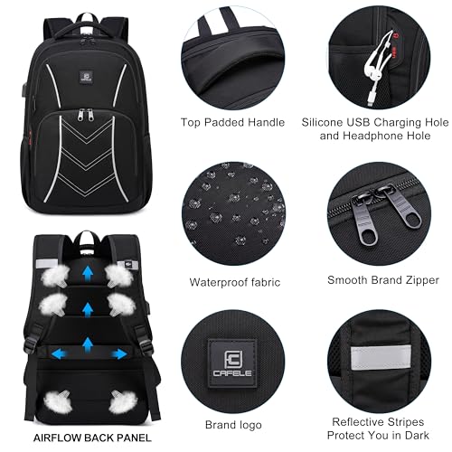 CAFELE TSA Friendly Flight Approved Business Backpack, Water-resistant Lightweight School Rucksack, Durable Large Weekender Bag Daypack (Black, 17.3 Inch) - color: Black