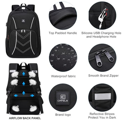 CAFELE TSA Friendly Flight Approved Business Backpack, Water-resistant Lightweight School Rucksack, Durable Large Weekender Bag Daypack (Black, 17.3 Inch) - color: Black