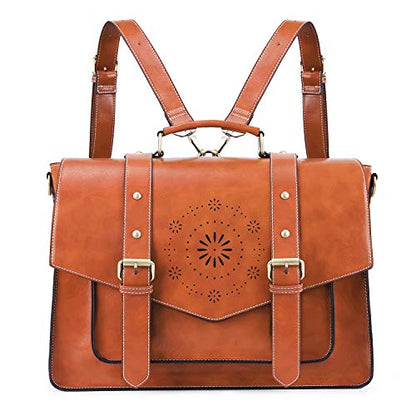 ECOSUSI Backpack for Women Briefcase Messenger Laptop Bag Vegan Leather Satchel Work Bags Fits 15.6 inch Laptops, Brown - color: 2-brown-l