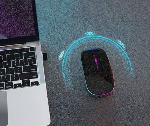 AIKOKOK Wireless Bluetooth Mouse, Rechargeable, Dual Mode Bluetooth 5.2 & 2.4G USB, LED Lights, Slim, Silent, Portable Computer Mouse for Laptop, PC, MacBook, iPad, Tablet (Black Pearl) - color: Pearl Black 01