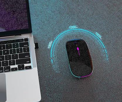 AIKOKOK Wireless Bluetooth Mouse, Rechargeable, Dual Mode Bluetooth 5.2 & 2.4G USB, LED Lights, Slim, Silent, Portable Computer Mouse for Laptop, PC, MacBook, iPad, Tablet (Black Pearl) - color: Pearl Black 01