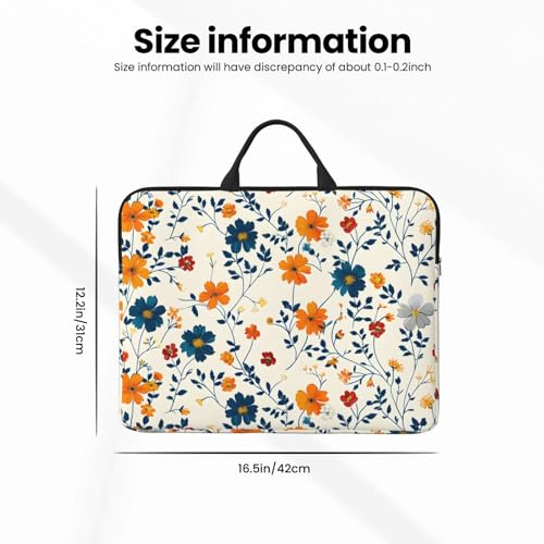 Orange, Blue and Yellow Flowers 14 Inch Laptop Sleeve Case，Handheld Waterproof/Shockproof Computer Carrying Bag Suitable for Daily Travel/Tourism/Business Trips, etc - color: Orange, Blue And Yellow Flowers