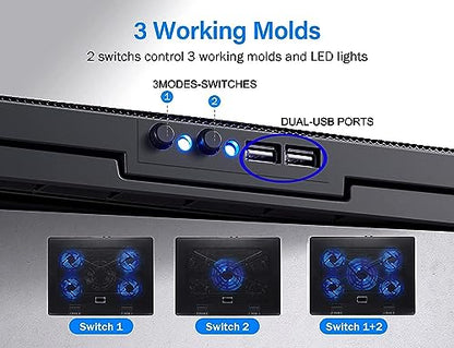 Laptop Cooling Pad 17inch 15.6 14 13 12inch Gaming Cooler Pad Chill Mat 5 Quiet Fans LED Lights and 2 USB 2.0 Ports Adjustable Mounts Laptop Stand Height Angle - color: Gaming 5Fan 12-17inch