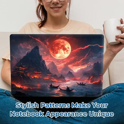 Reusable Universal Laptop Skin Sticker, Cut to Fit for 11.6–15.6 Inch Laptops, Waterproof Protective Film, No-Residue - Crimson Moon - color: Crimson Moon