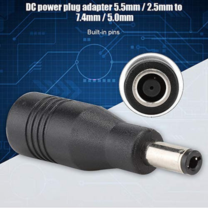 DC Power Adapter Kits 5Pcs, Universal Adapter Plug Converter 7.4mm X 5.0mm to 5.5mm X 2.5mm DC Plug Jack Tips for Power Supply & Testing
