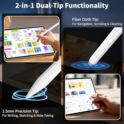 2-in-1 Stylus, Stylus Pen for Touchscreen,High Sensitivity & Precision | Touchscreen Suitable for iPad/iPhone/Samsung/Android Smartphone and Tablets, Compatible with All Touchscreen - color: White